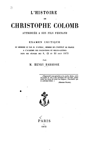L'histoire De Christophe Colomb Attribué À Son Fils Fernand
